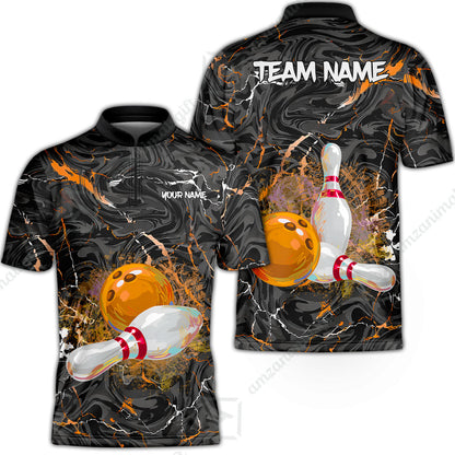 Customized Bowling Unisex Polo Shirt, Swirling Marbled Pattern Vibrant Veins, Bowling Uniforms, Personalized Name And Team Name