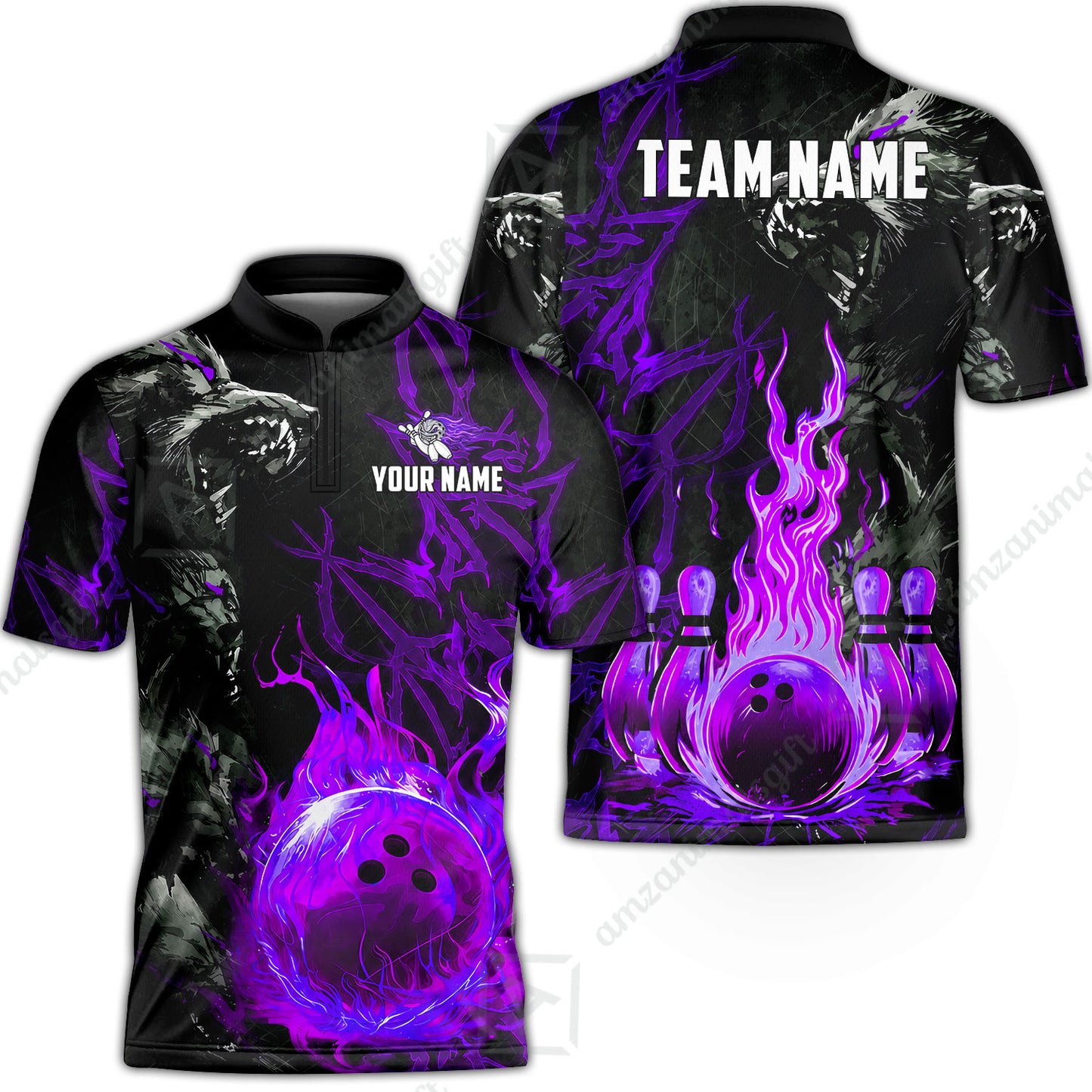 Custom Bowling Jersey Polo Shirt, Hellfire Werewolf & Crimson Strike, Custom Bowling Jersey Team Shirt For Players With Name & Team Name