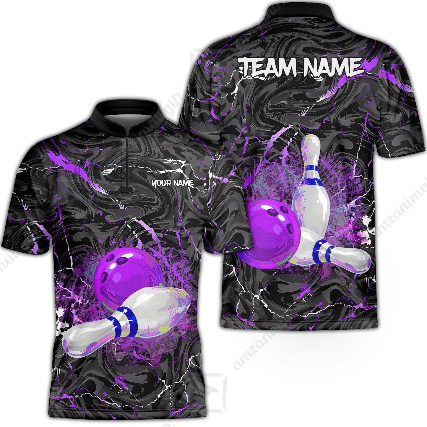 Customized Bowling Unisex Polo Shirt, Swirling Marbled Pattern Vibrant Veins, Bowling Uniforms, Personalized Name And Team Name