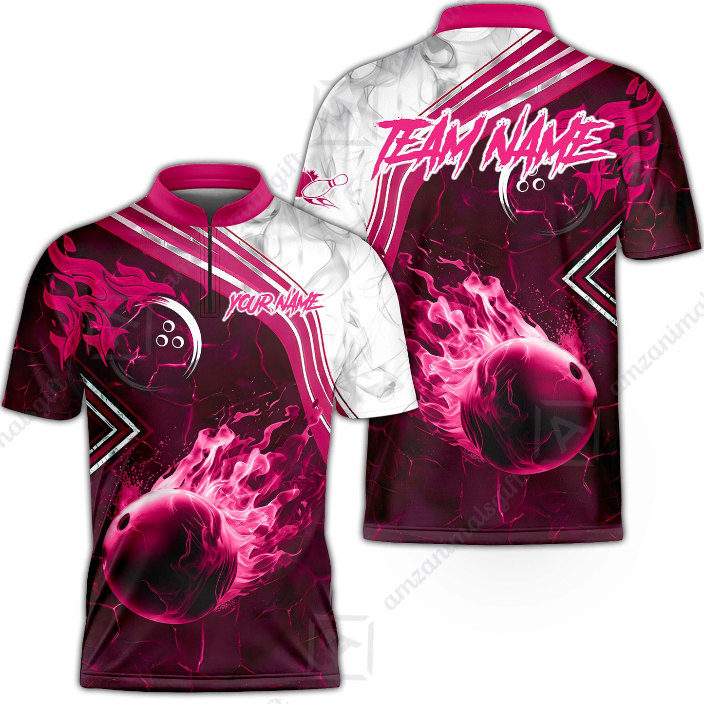 Customized Bowling Unisex Polo Shirt, Fire & Smoke Bowling Ball, Bowling Uniform - Personalized Name And Team Name