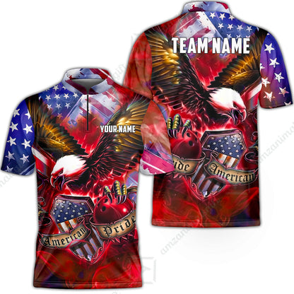 Custom Bowling Jersey Polo Shirt, American Pride Eagle, Personalized Name & Team Name