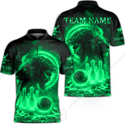 Custom Bowling Team Short Sleeve Men Polo Shirt, Flame The Lion OF Judah With Bowling, Custom Name and Team Name for Bowlers