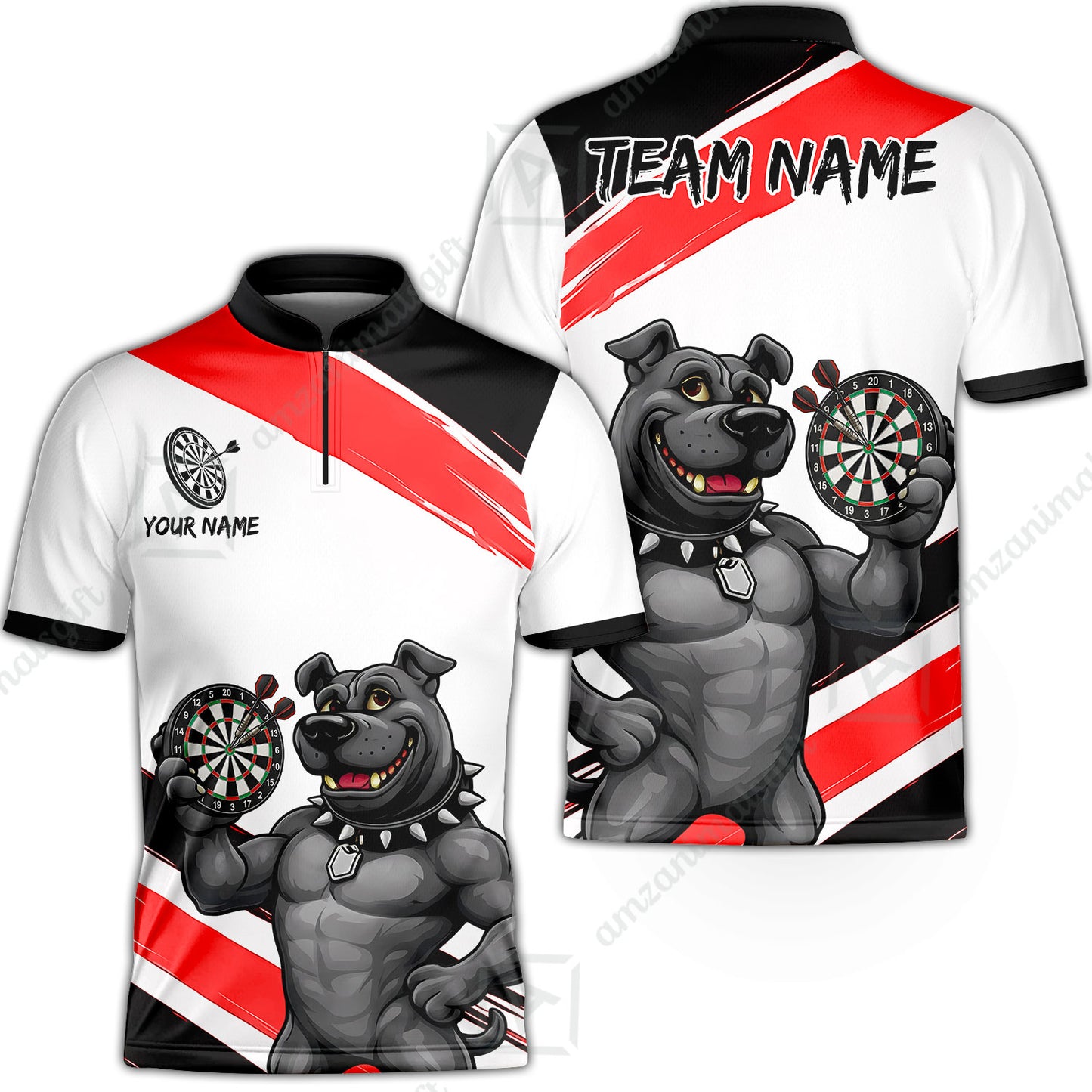 Custom Darts Jersey Polo Shirt, Pitbull Hold Dart Board, Custom Dart Jersey Team Shirt For Players With Name & Team Name