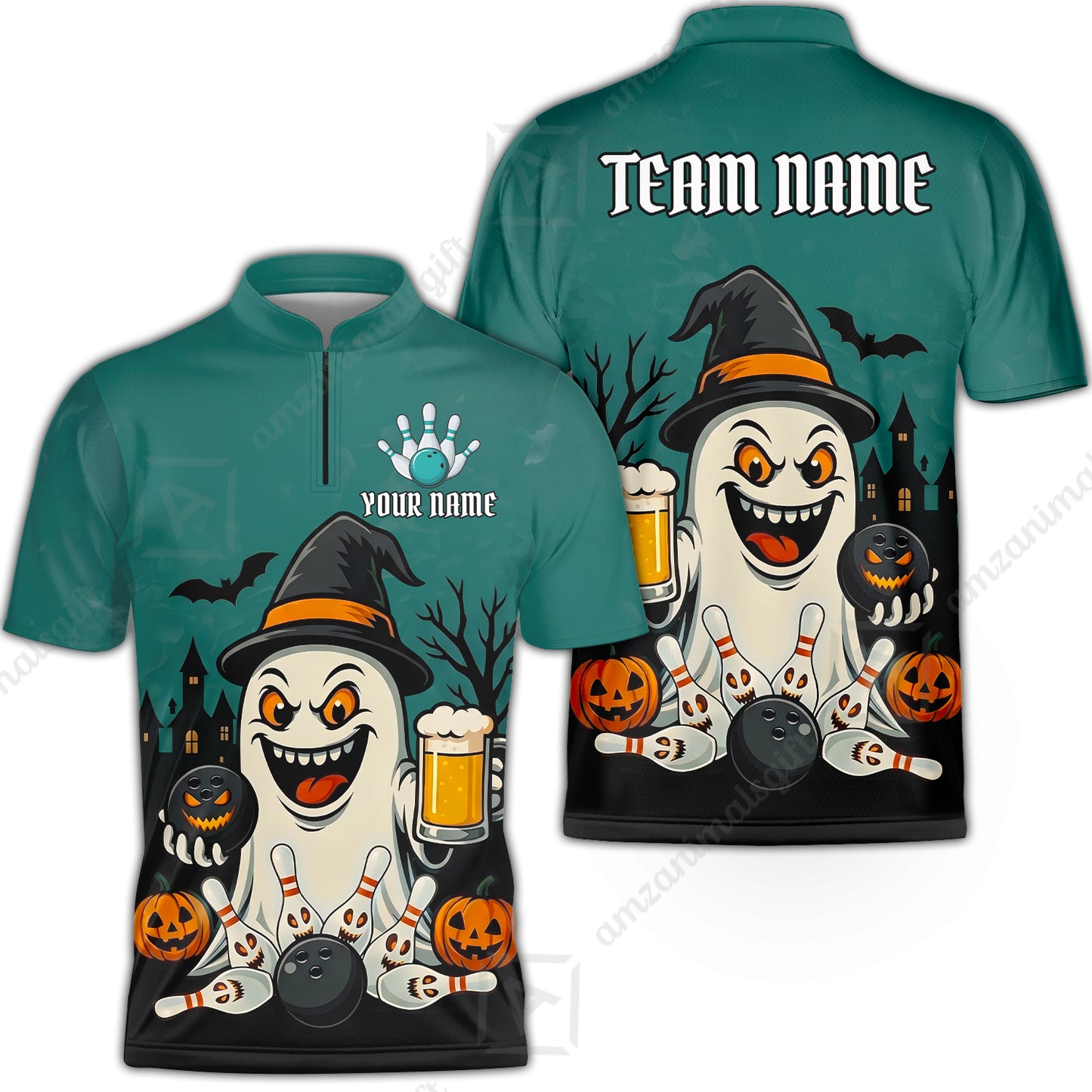 Custom Bowling Jersey Polo Shirt, Bowling Halloween Witch, Custom Bowling Jersey Team Shirt For Players With Name & Team Name