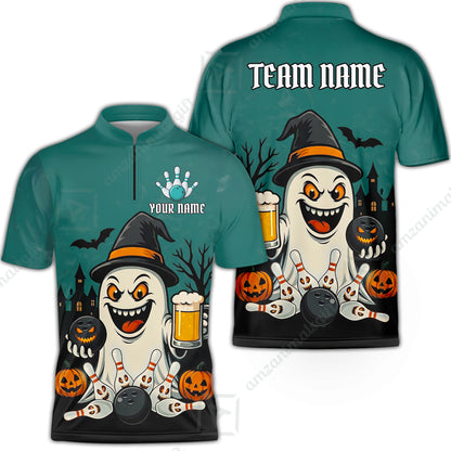 Custom Bowling Jersey Polo Shirt, Bowling Halloween Witch, Custom Bowling Jersey Team Shirt For Players With Name & Team Name