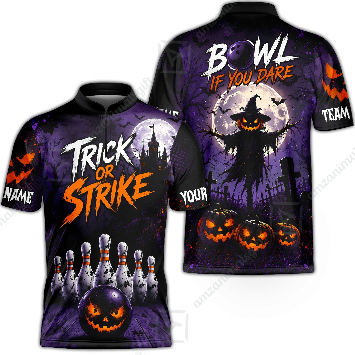 Customized Bowling Shirt, Bowl If You Dare Trick Or Strike, Personalized Polo Shirt For Players With Name & Team Name