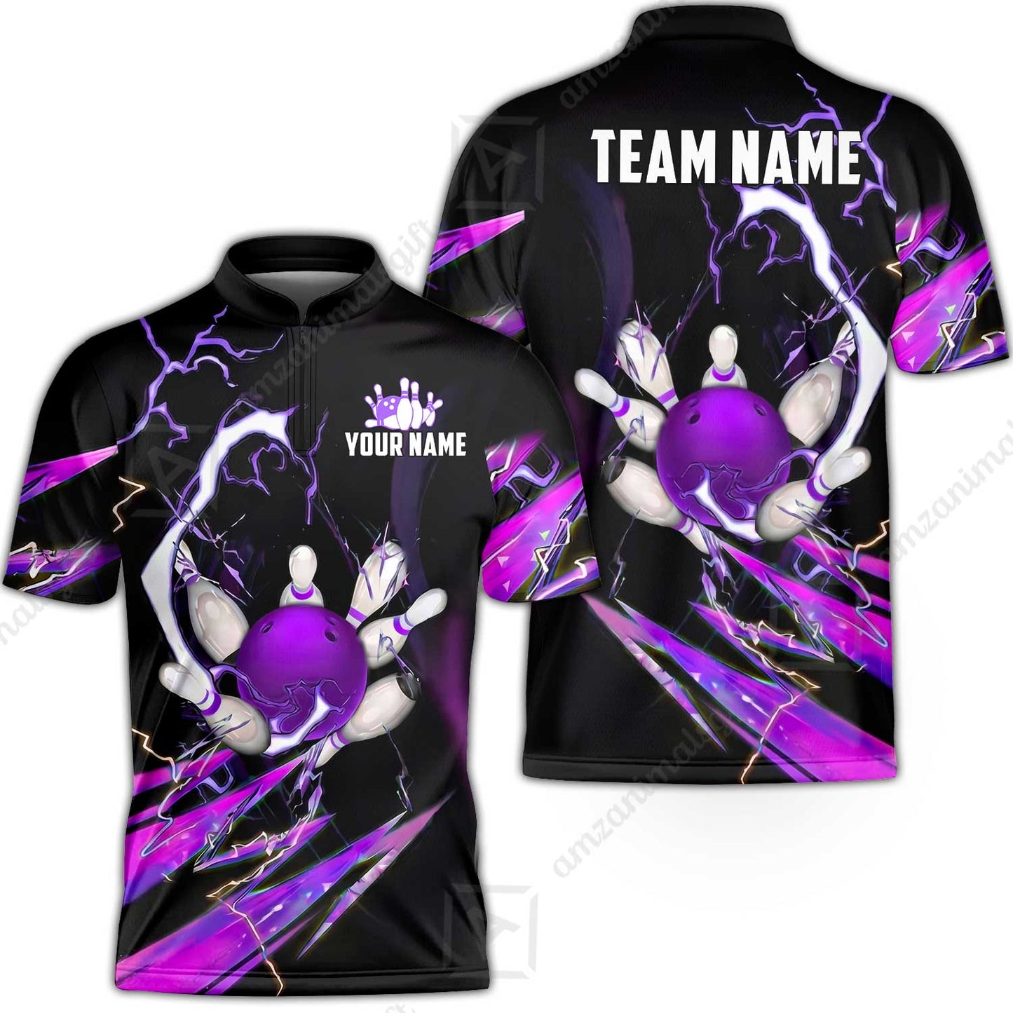Custom Bowling Jersey Polo Shirt, Electric Strike & Neon Plasma, Custom Bowling Jersey Team Shirt For Players With Name & Team Name