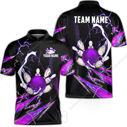 Custom Bowling Jersey Polo Shirt, Electric Strike & Neon Plasma, Custom Bowling Jersey Team Shirt For Players With Name & Team Name