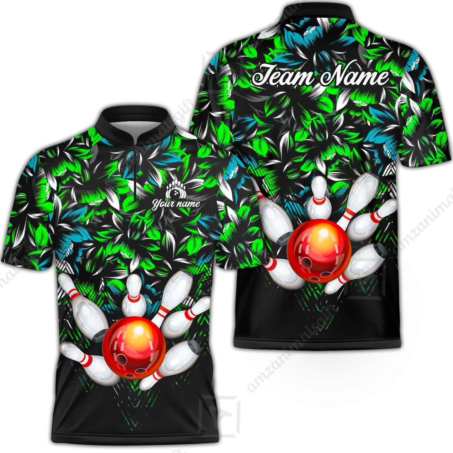 Custom Bowling Jersey Polo Shirt, Tropical Floral Bowling, Custom Bowling Jersey Team Shirt For Players With Name & Team Name