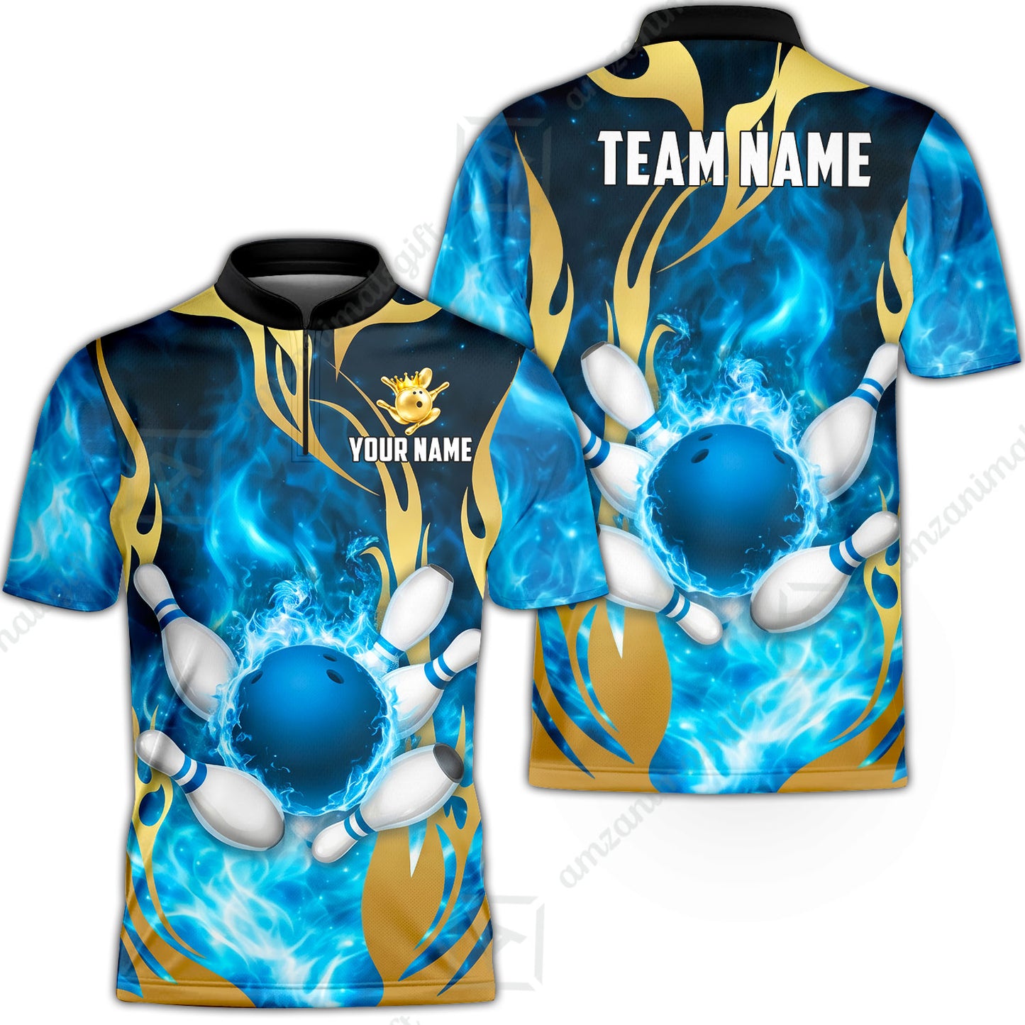Custom Bowling Jersey Polo Shirt, Abyssal Fire & Golden Flames, Custom Bowling Jersey Team Shirt For Players With Name & Team Name