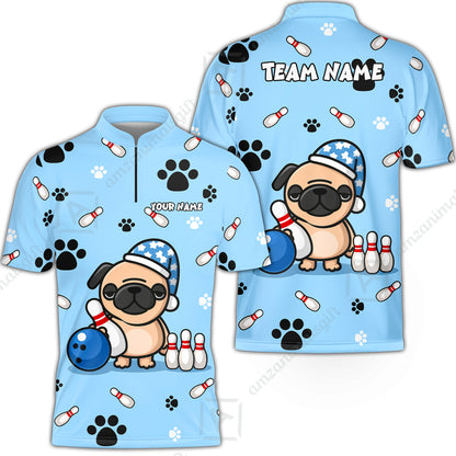 Custom Bowling Polo Shirt, Pug Lover Bowling Custom Bowling Polo Team Shirt With Name & Team Name
