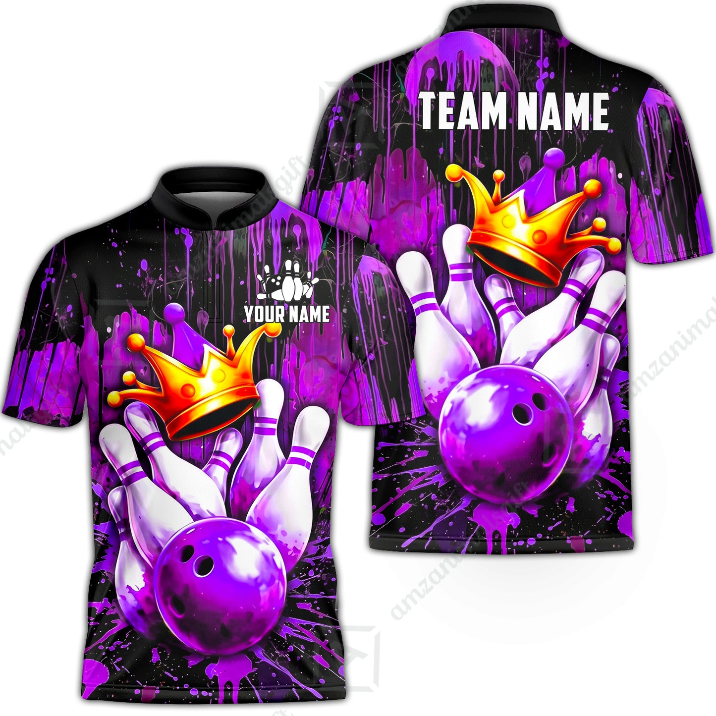 Custom Bowling Jersey Polo Shirt, Neon King Crown, Custom Bowling Jersey Team Shirt For Players With Name and Team Name