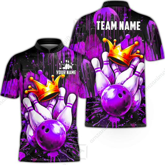 Custom Bowling Jersey Polo Shirt, Neon King Crown, Custom Bowling Jersey Team Shirt For Players With Name and Team Name