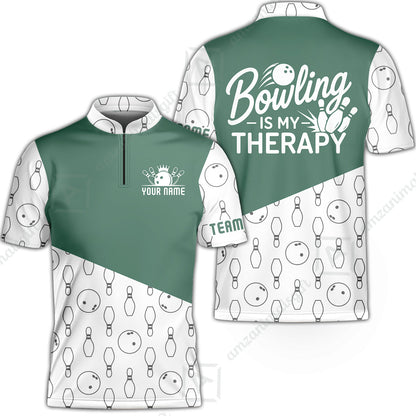 Customized Bowling Shirt, Bowling Is My Therapy, Personalized Polo Shirt For Players With Name & Team Name