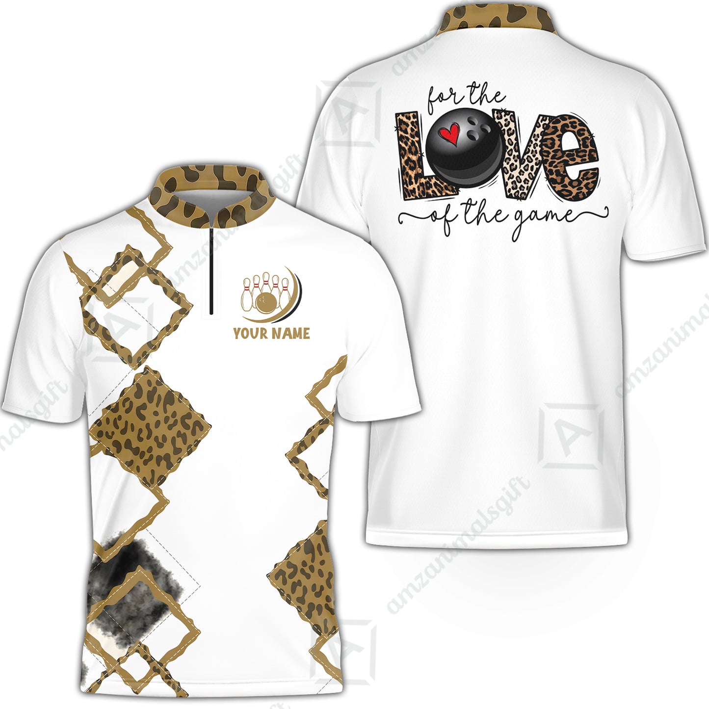 Custom Bowling Jersey Polo Shirt, Chic Leopard Print Love of the Game, Custom Bowling Jersey Team Shirt For Players With Name and Team Name