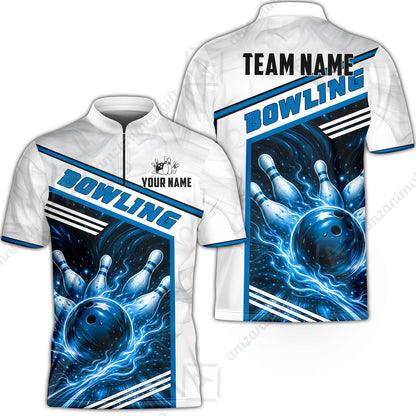 Custom Bowling Jersey Polo Shirt, Retro Racing & Fire Strike, Custom Bowling Jersey Team Shirt For Players With Name & Team Name