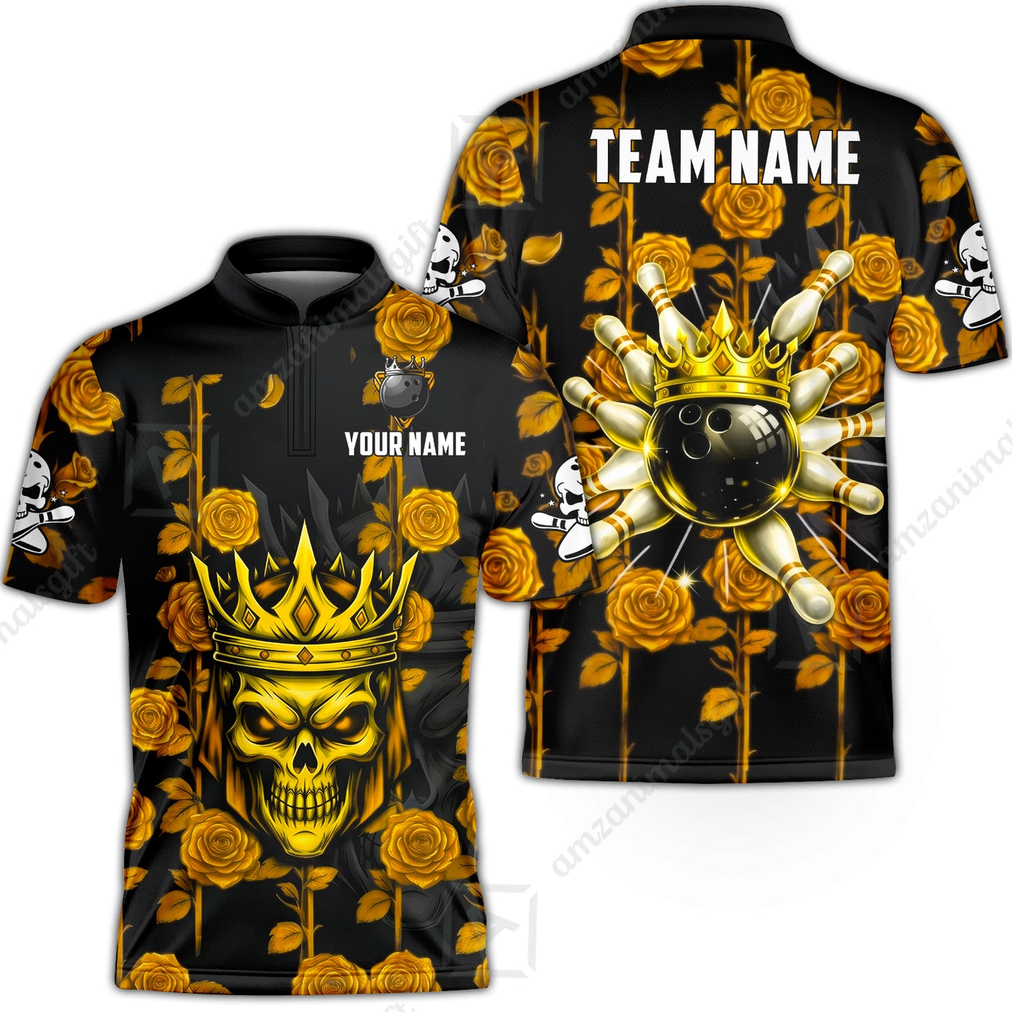 Custom Bowling Jersey Polo Shirt, Royal Skull Bowling, Custom Bowling Jersey Team Shirt For Players With Name & Team Name