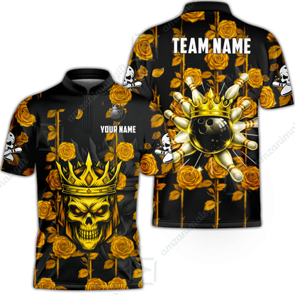 Custom Bowling Jersey Polo Shirt, Royal Skull Bowling, Custom Bowling Jersey Team Shirt For Players With Name & Team Name