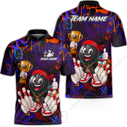 Custom Bowling Jersey Polo Shirt, Graffiti Champion, Custom Bowling Jersey Team Shirt For Players With Name & Team Name