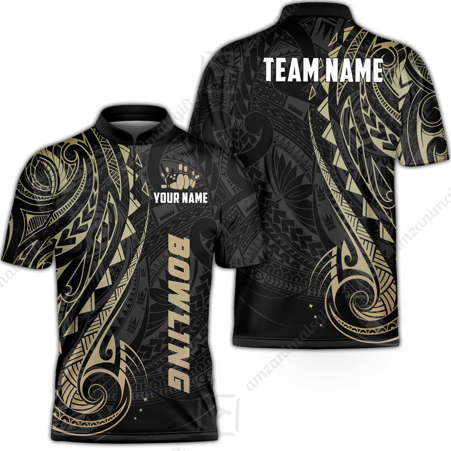 Custom Bowling Jersey Polo Shirt, Polynesian Maori Tribal Tattoo Bowling, Custom Bowling Jersey Team Shirt For Players With Name and Team Name