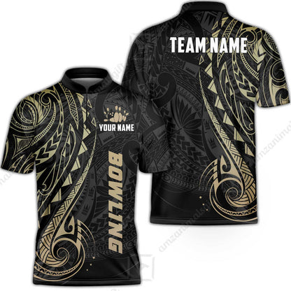 Custom Bowling Jersey Polo Shirt, Polynesian Maori Tribal Tattoo Bowling, Custom Bowling Jersey Team Shirt For Players With Name and Team Name