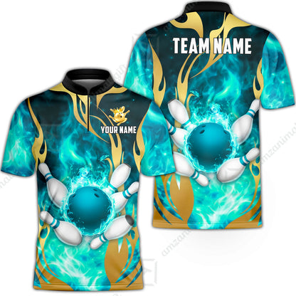 Custom Bowling Jersey Polo Shirt, Abyssal Fire & Golden Flames, Custom Bowling Jersey Team Shirt For Players With Name & Team Name