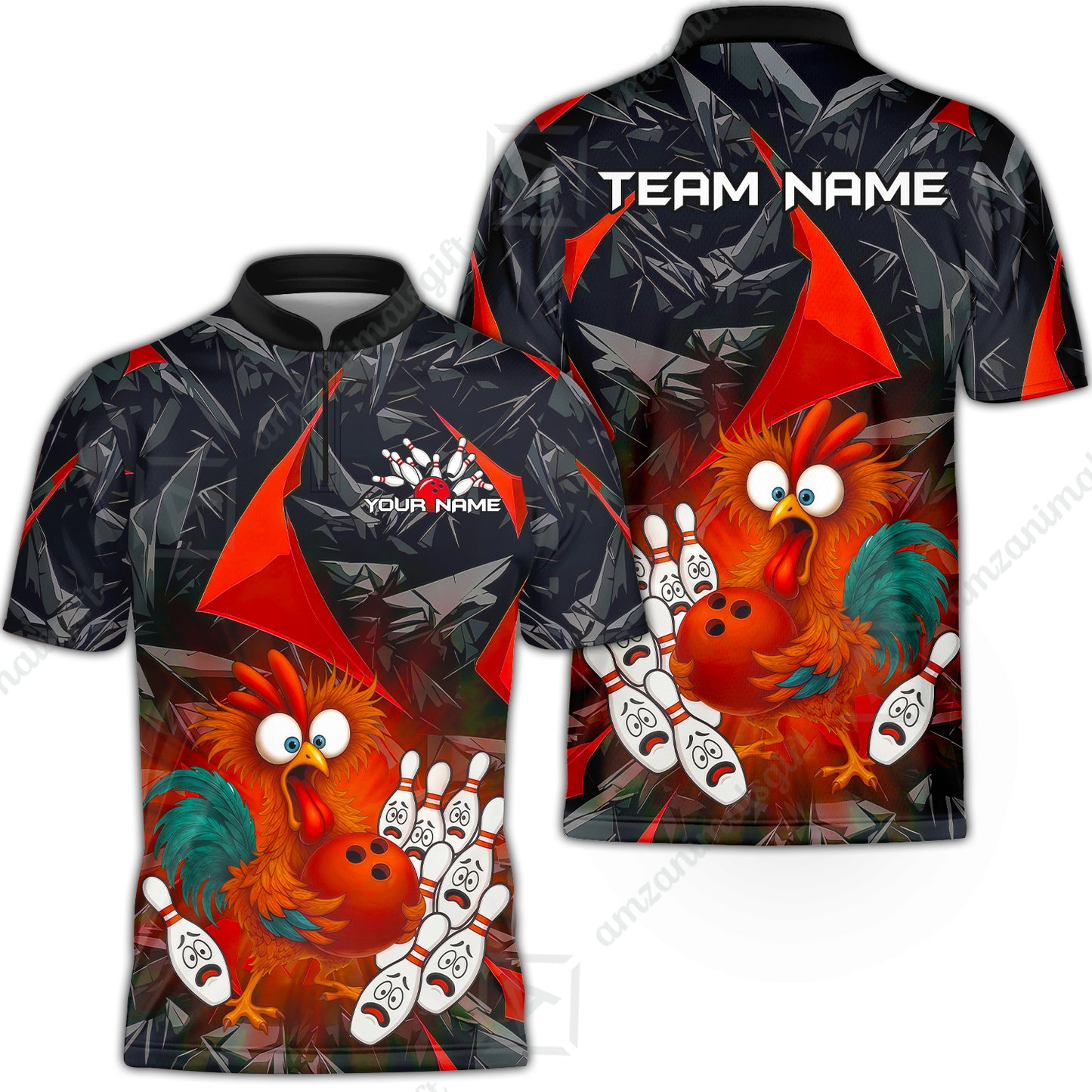 Custom Bowling Jersey Polo Shirt, Crazy Chicken Bowling Custom Bowling Jersey Team Shirt For Players With Name & Team Name