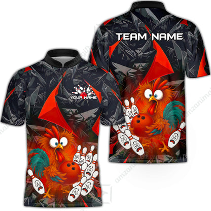 Custom Bowling Jersey Polo Shirt, Crazy Chicken Bowling Custom Bowling Jersey Team Shirt For Players With Name & Team Name