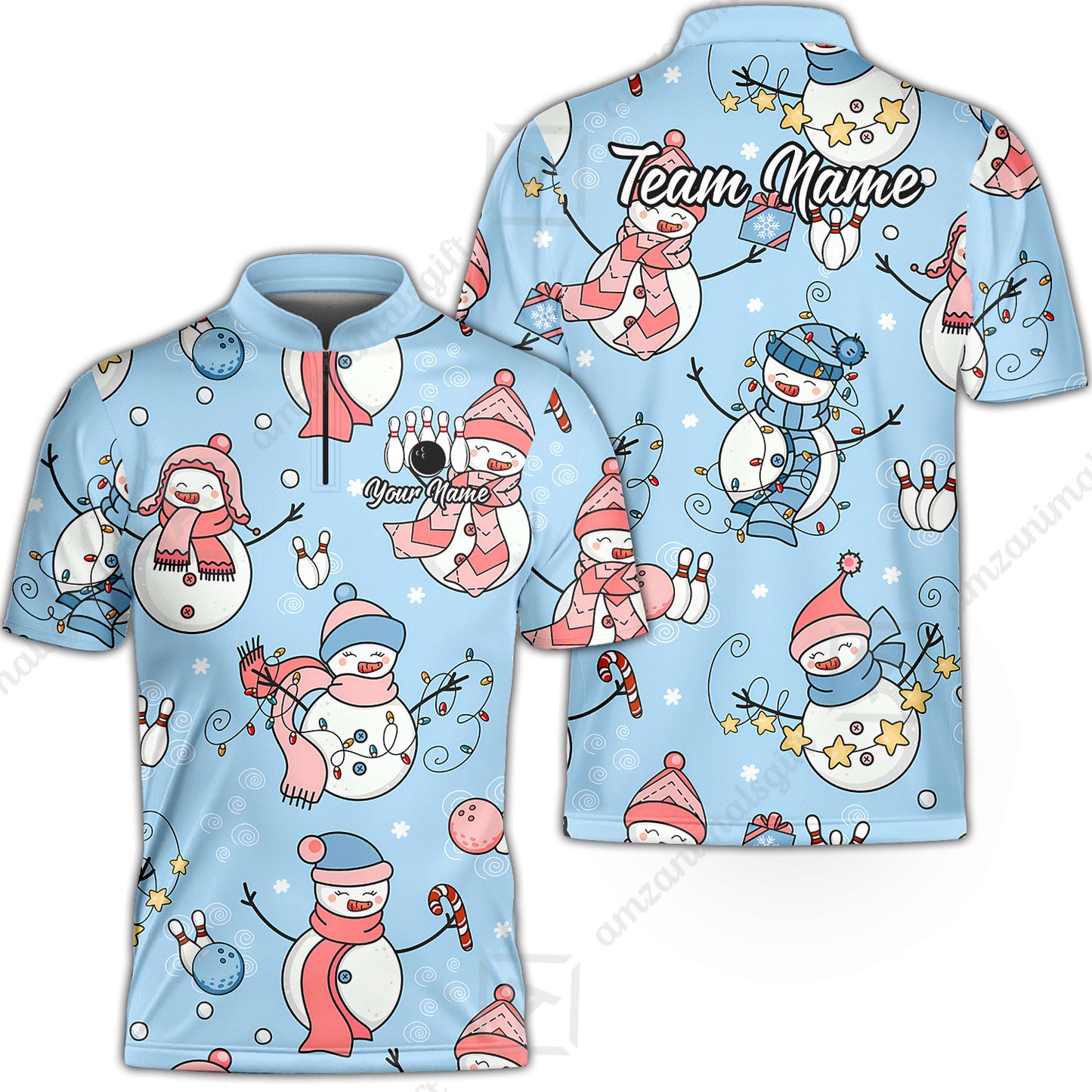 Custom Bowling Jersey Polo Shirt, Snowman Bowling Snowflower, Personalized Name And Team Name