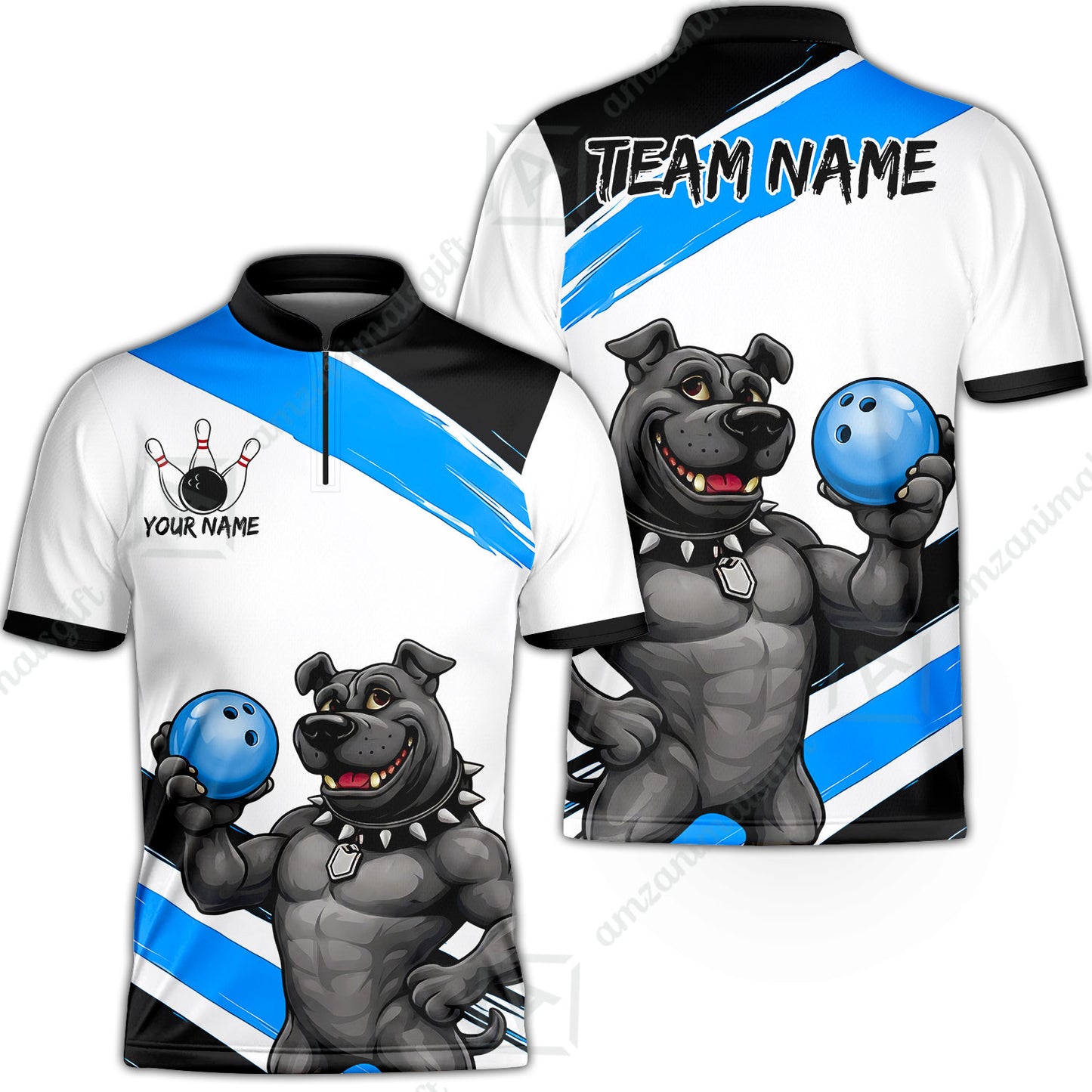 Custom Bowling Jersey Polo Shirt, Badass Dog Bowling Custom Bowling Jersey Team Shirt For Players With Name & Team Name