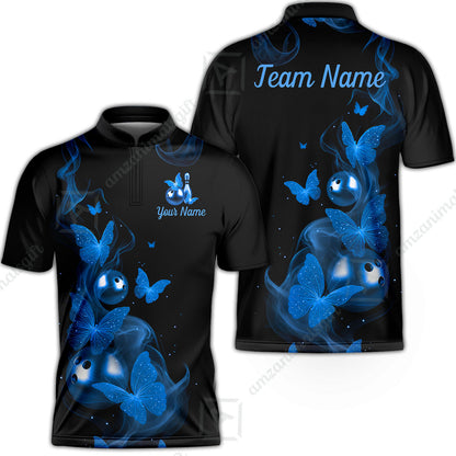 Custom Bowling Jersey Polo Shirt, Butterfly Bowling Smoke, Custom Bowling Jersey Team Shirt For Players With Name & Team Name