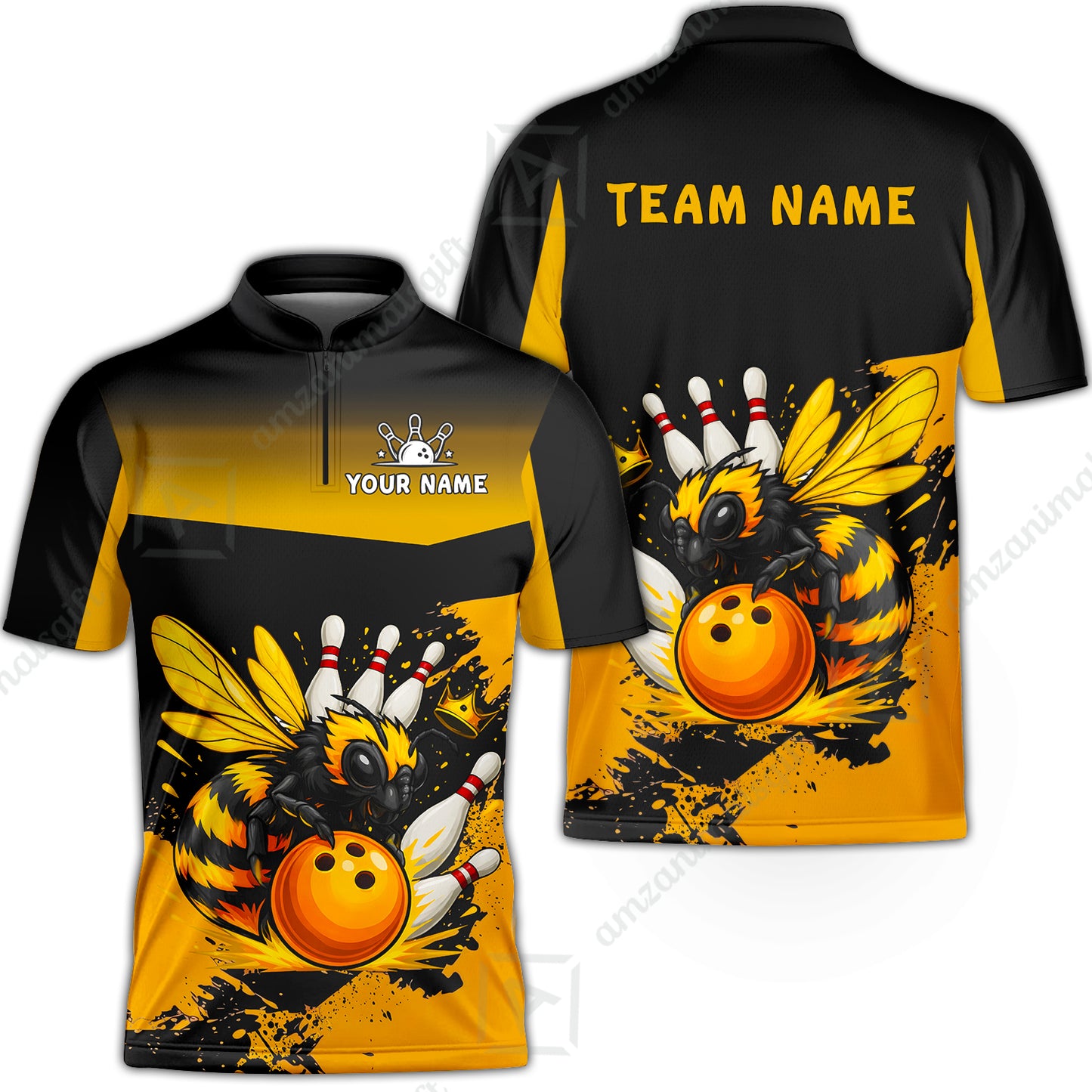 Custom Bowling Jersey Polo Shirt, Aggressive Yellow Jacket Swarm, Custom Bowling Jersey Team Shirt For Players With Name and Team Name