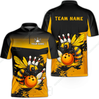 Custom Bowling Jersey Polo Shirt, Aggressive Yellow Jacket Swarm, Custom Bowling Jersey Team Shirt For Players With Name and Team Name