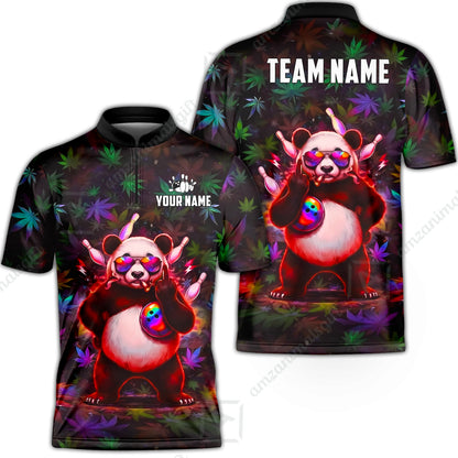 Custom Bowling Jersey Polo Shirt, Badass Stoner Panda & Psychedelic Leaves, Custom Bowling Jersey Team Shirt For Players With Name & Team Name