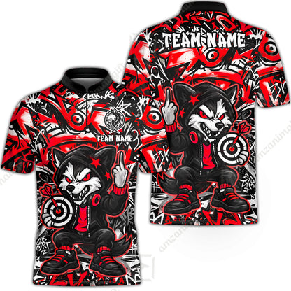 Customized Darts Team Uniform Shirt, Cool Cartoon Wolf With Dartboard, Personalized Name And Team Name