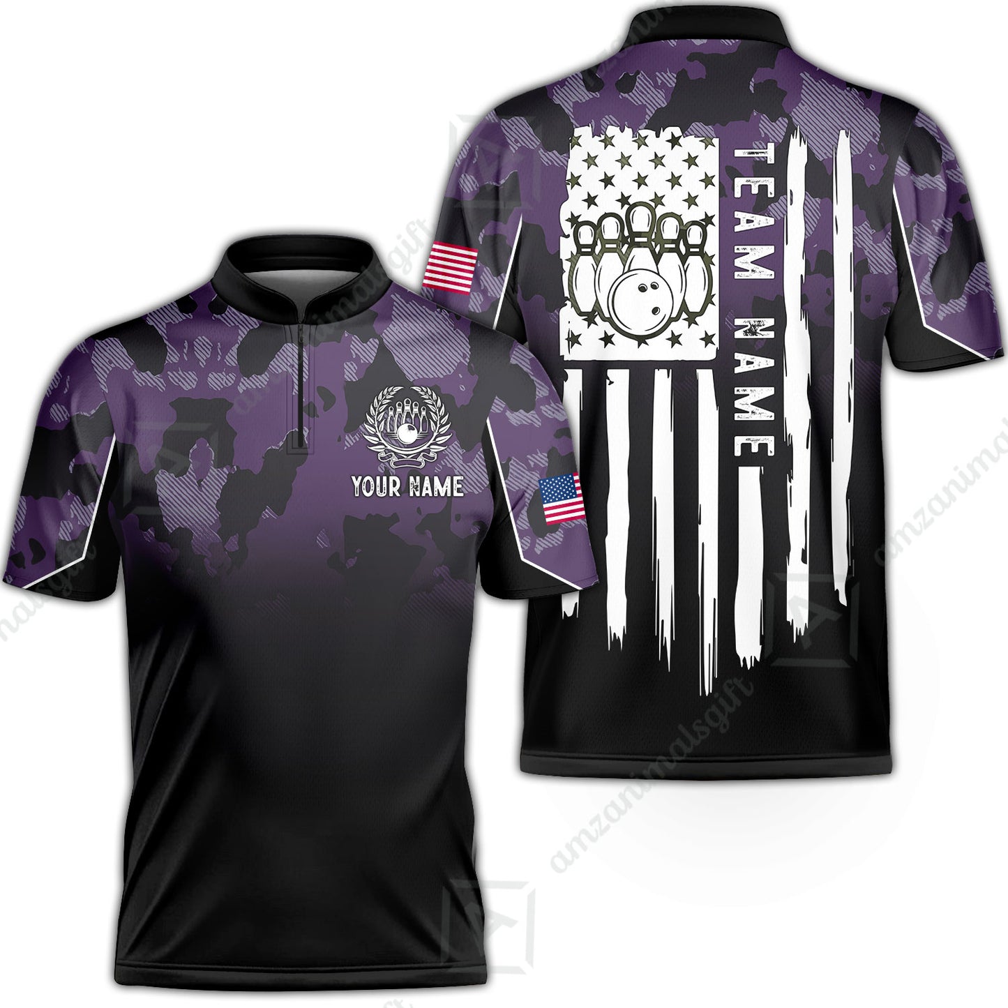 Custom Bowling Jersey Polo Shirt, Tactical Camo Patriotic Flag, Custom Bowling Jersey Team Shirt For Players With Name and Team Name