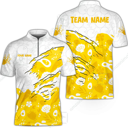 Custom Bowling Jersey Polo Shirt, Pattern Crab Half Crenate Ark Flower Glass, Personalize Name and Team Name