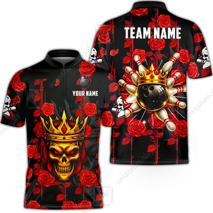 Custom Bowling Jersey Polo Shirt, Royal Skull Bowling, Custom Bowling Jersey Team Shirt For Players With Name & Team Name