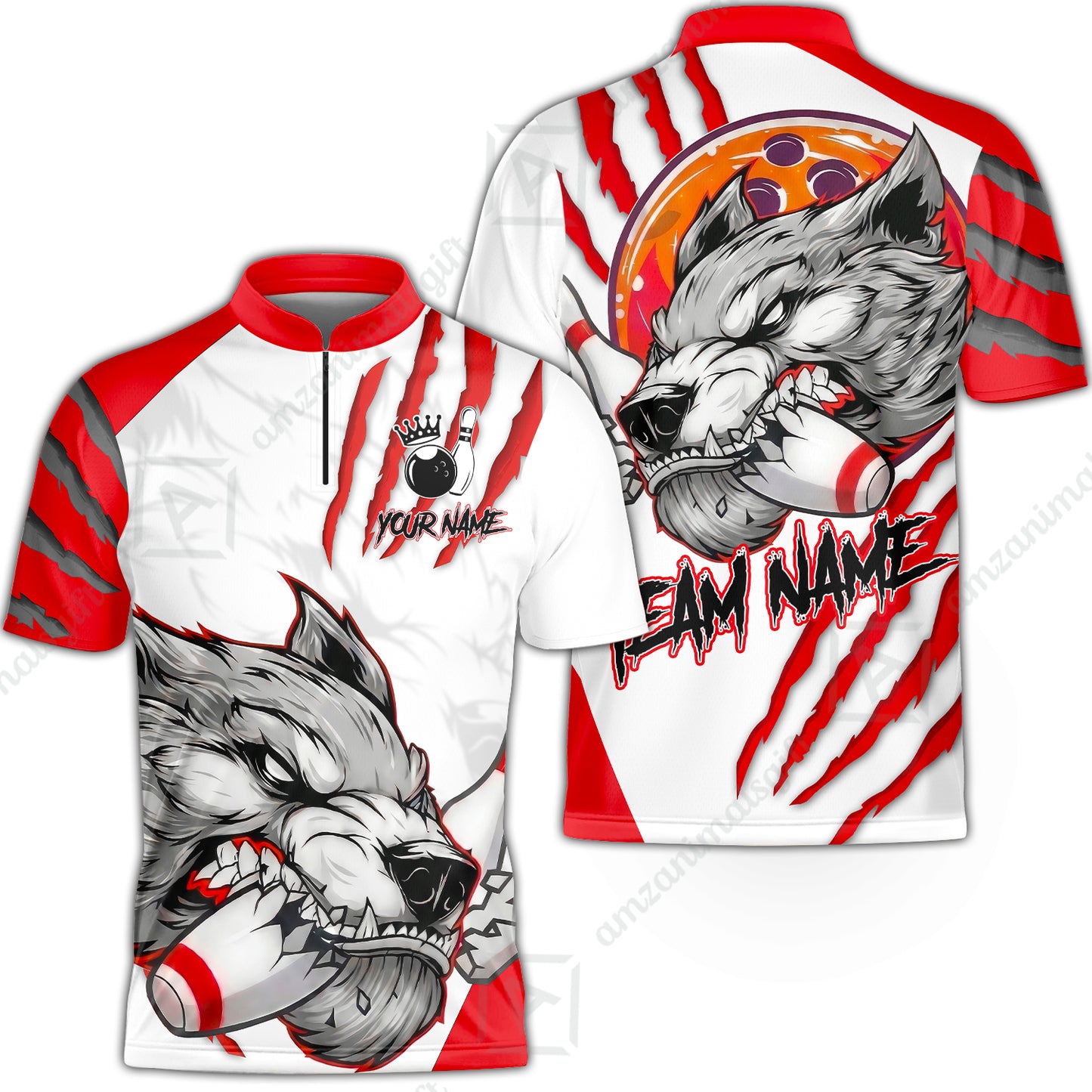 Customized Bowling Jerseys, Fierce Wolf Artwork Scratch, Uniform Bowling - Personalized Name And Team Name