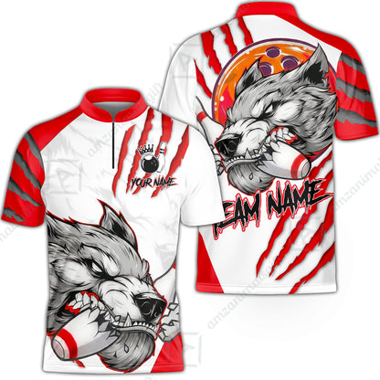 Customized Bowling Jerseys, Fierce Wolf Artwork Scratch, Uniform Bowling - Personalized Name And Team Name