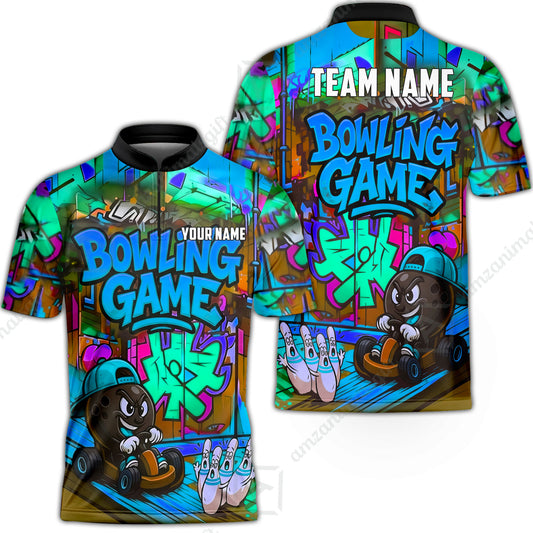 Custom Bowling Jersey Polo Shirt, Street Graffiti Go Kart Ball, Custom Bowling Jersey Team Shirt For Players With Name and Team Name