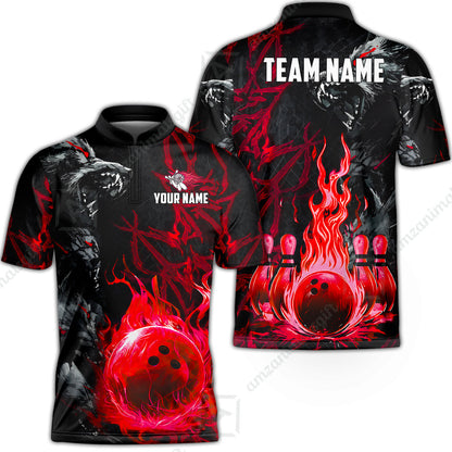 Custom Bowling Jersey Polo Shirt, Hellfire Werewolf & Crimson Strike, Custom Bowling Jersey Team Shirt For Players With Name & Team Name