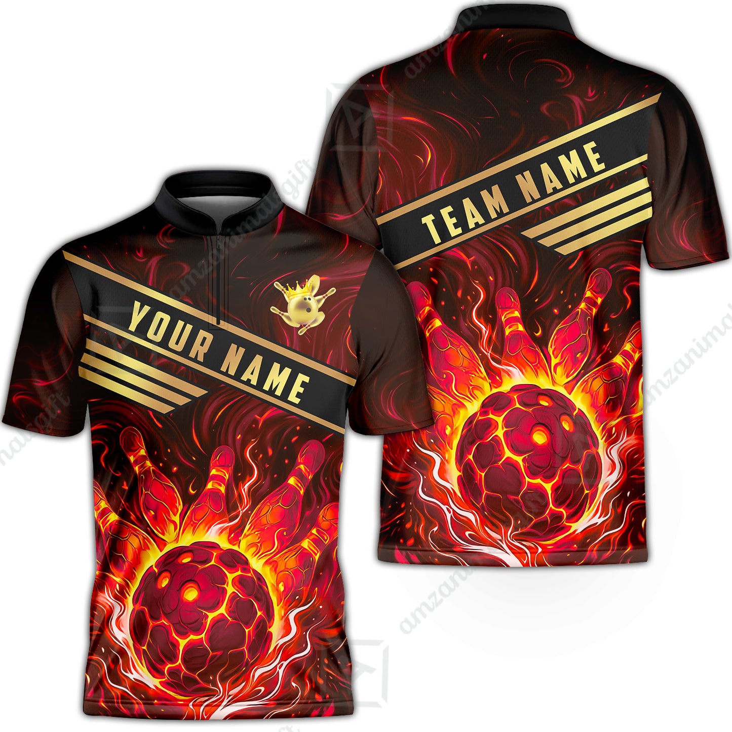 Custom Bowling Polo Shirt, Glowing Bowling Ball and Pins Custom Bowling Polo Team Shirt For Players With Name & Team Name