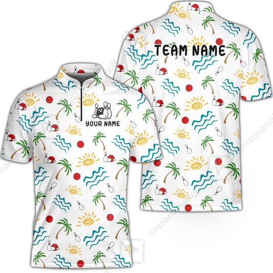 Custom Bowling Jersey Polo Shirt, Tropical Hand-Drawn Summer Doodle, Custom Bowling Jersey Team Shirt For Players With Name and Team Name