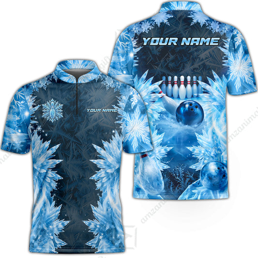 Custom Bowling Jersey Polo Shirt, Frozen Ice Crystal Strike, Custom Bowling Jersey Team Shirt For Players With Name and Team Name