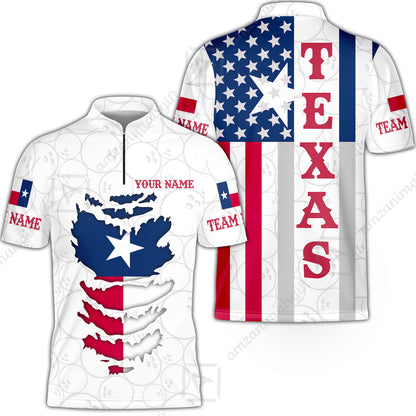 Custom Bowling Jersey Polo Shirt, Bowling Texas Flag Text, Custom Bowling Jersey Team Shirt For Players With Name and Team Name