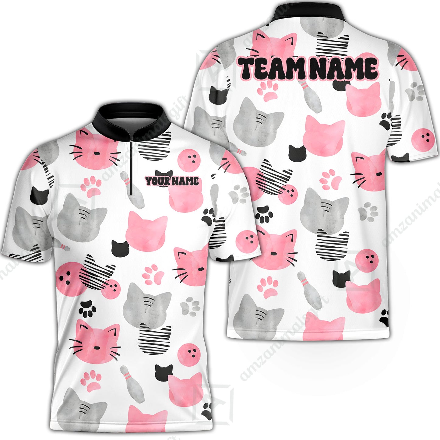 Customized Cat Bowling Watercolor Bowling Jersey, Custom Name And Team Name For Bowlers