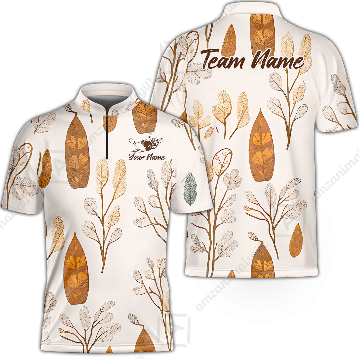 Custom Bowling Jersey Polo Shirt, Leave Pattern, Custom Bowling Jersey Team Shirt For Players With Name & Team Name