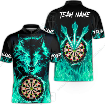 Custom Darts Jersey Polo Shirt, Dartboard Fierce Wolf Design, Uniform Dart - Personalized Name And Team Name