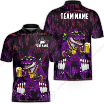 Custom Bowling Jersey Polo Shirt, Lucky Alligator St Patricks Beer, Custom Bowling Jersey Team Shirt For Players With Name & Team Name